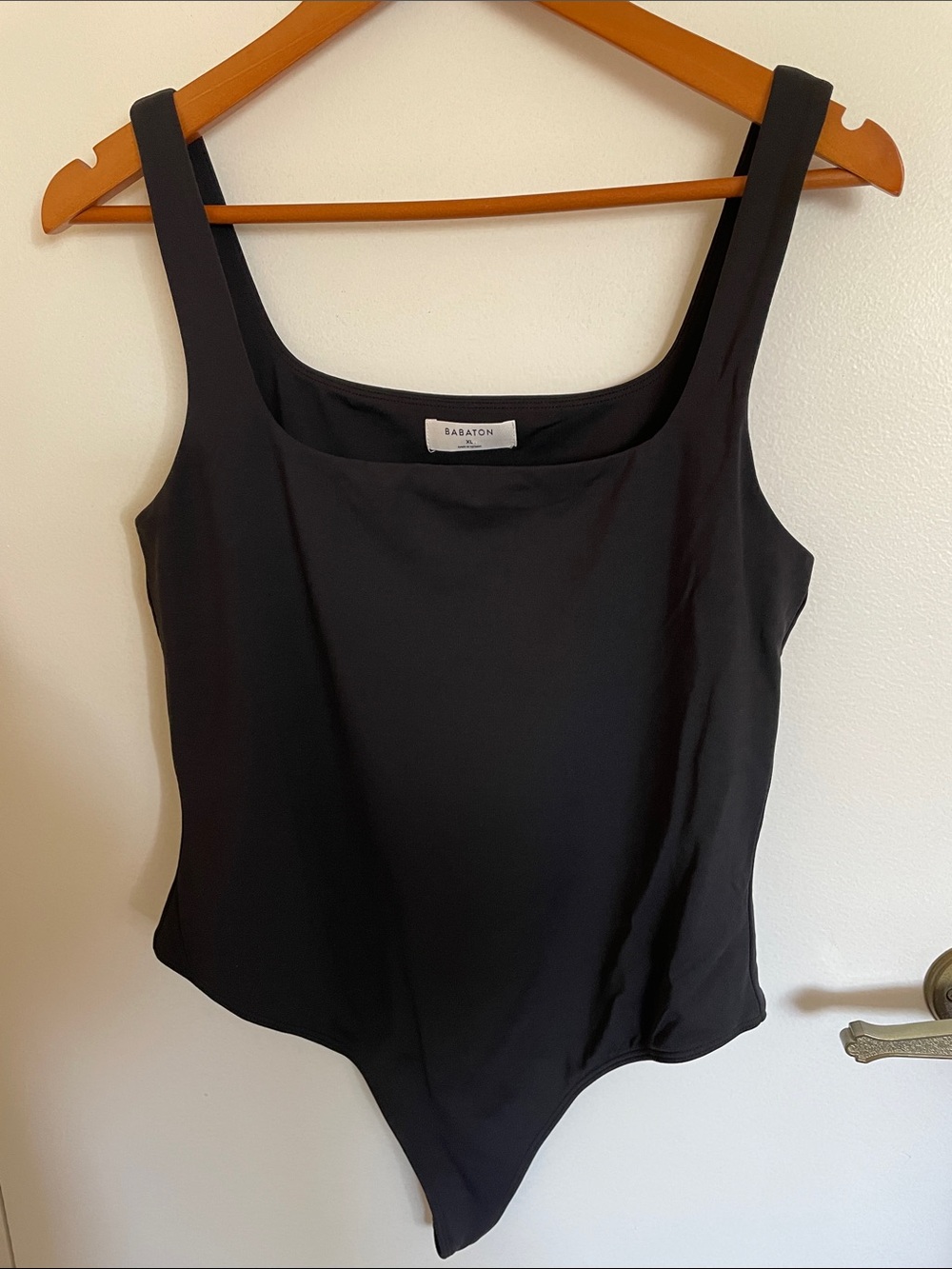 Babaton Black Square Neck Bodysuit with Wide Straps